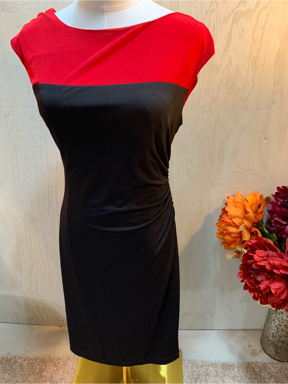 connected apparel Red and Black Cap Sleeve Sheath Dress